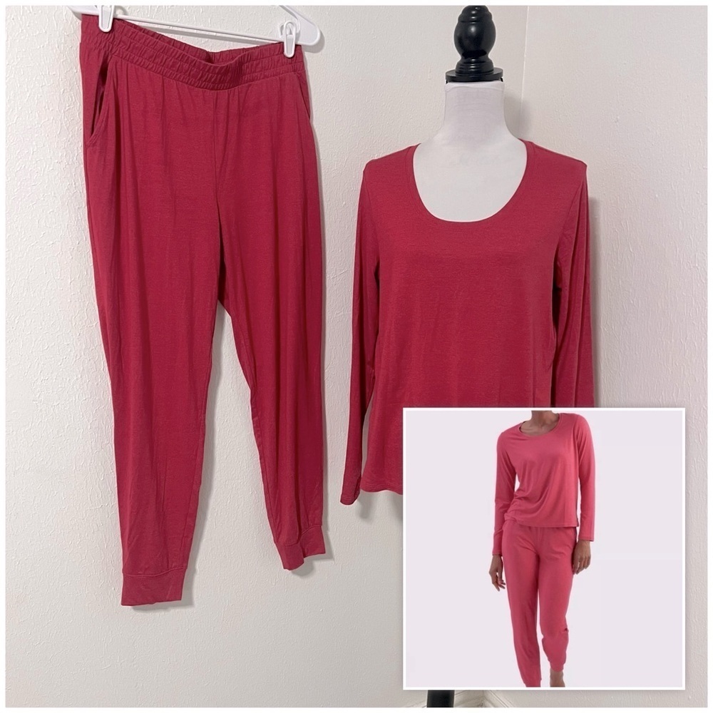 Freely Women’s Medium Hot Pink Lounge Set Long Sleeve Top & Pants Stretch Comfy